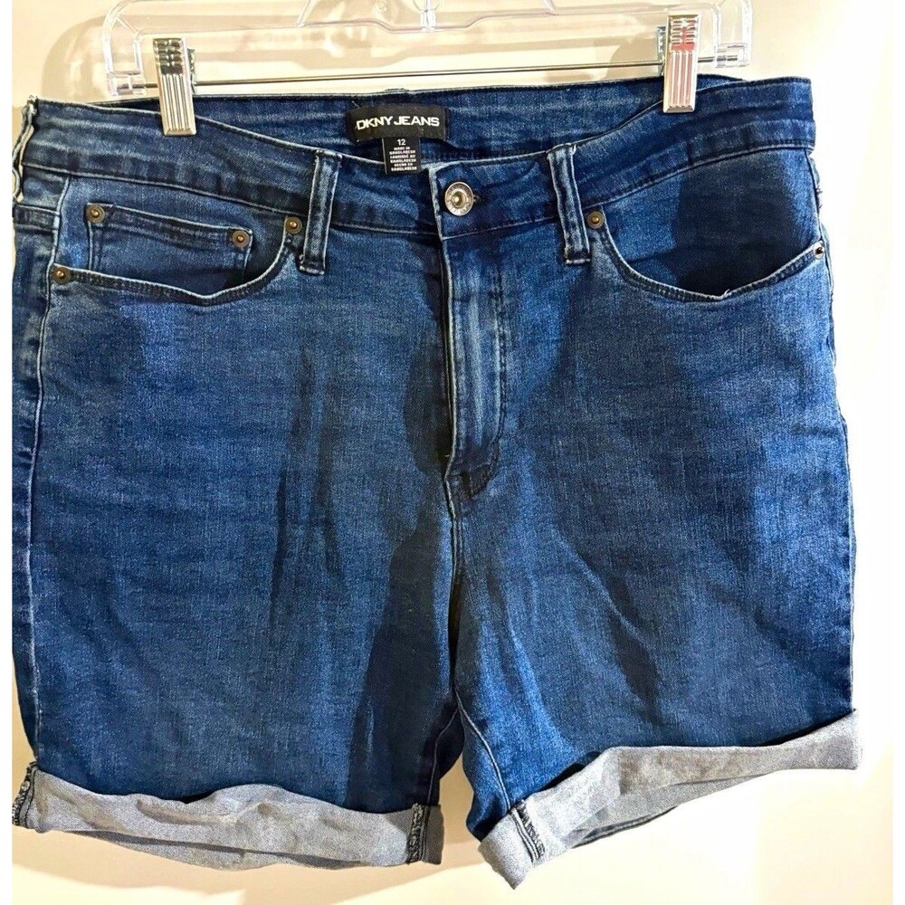 DKNY Jeans Women's 12 Blue Medium Wash Denim Bermuda Shorts Mid-Rise Cuffed